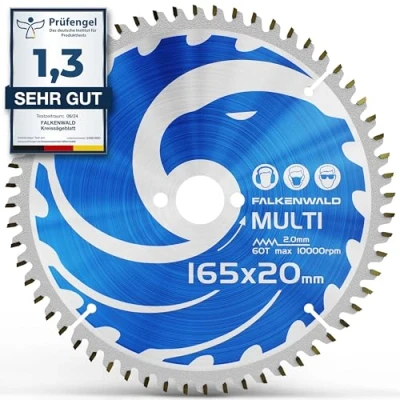 Imagen de FALKENWALD Hoja de Sierra Circular 165 x 20 mm Ideal para Madera Metal y Aluminio Disco Corte compatible con Tronzadora Bosch &amp; Makita