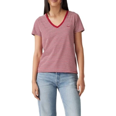Imagen de Levi&#039;s Perfect V NECK Camiseta estampada, Mujer, Talla: XXS, Indigo stripe scarlet smile
