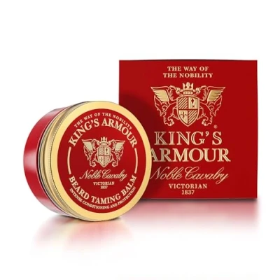 Imagen de King&#039;s Armour Bálsamo para barba (50 ml) Estiliza, fortalece, suaviza y cuida la los bigotes. natural hombres con aceite de argán, jojoba almendras dulces