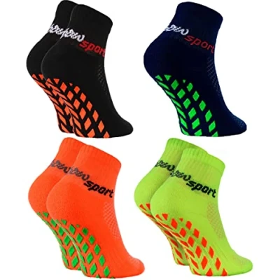 Imagen de Rainbow Socks Niñas Niños Calcetines Antideslizantes de Deporte 4 Pares Negro Azul Naranja Verde Talla 30 35