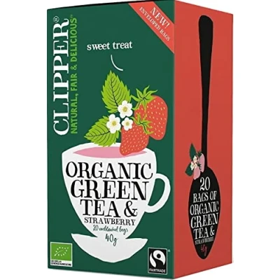 Imagen de TÉ VERDE CON FRESA FAIR TRADE BIO 40 g (20 x 2 g) CLIPPER