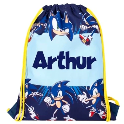 Imagen de SONIC THE HEDGEHOG bolsa de polietileno personalizada con cordón para niños, escolar regalo personalizado natación color azul, azul