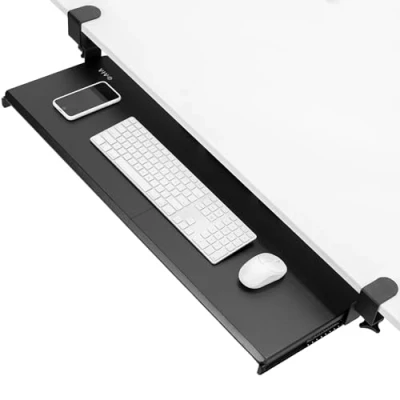 Imagen de VIVO MOUNT KB15EB Bandeja para Teclado Extra Larga Debajo del Escritorio con Sistema de Montaje Abrazadera en C extrarresistente, 86 cm (102 Incluyendo Abrazaderas) x 28 cm, cajón