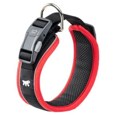 Imagen de Ferplast Collar Perro Genius C25/55, Reflectante, Transpirable, Ajustable, Cierre Magnetico Seguro con Hebilla Rápida, Collares para Perros Grandes, Suave Acolchado, Rojo