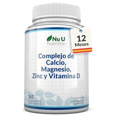 Imagen de Calcio, Magnesio, Zinc y Vitamina D de Alta Potencia 365 Comprimidos Vegetarianos (1 año) Osteo Complex con Selenio, Cobre, Manganeso Boro Fabricado en Europa Nu U Nutrition