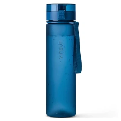 Imagen de VINSUN Botella Agua 1 Litro Azul Tritan sin BPA, Prueba de Fugas, Manejo con Una Mano Cantimplora Deporte Ligera para Gimnasio, Colegio, Bicicleta, Oficina