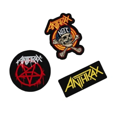 Imagen de Parches ropa Termoadhesivos Antheax SET de 3 Pegatinas para la Accesorio mochila militar, crossfit, disfraz rockero Anthrax persistence of time Merchandising oficial