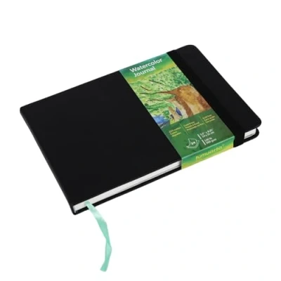 Imagen de tumuarta Cuaderno de dibujo acuarela, 300 g, 25% algodón, 14 x 21 cm, 24 hojas, 48 páginas, libre ácidos, papel ideal para acrílico (negro, cm)