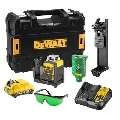 Imagen de DEWALT DCE0811D1G QW Nivel Láser Autonivelante Verde, 2 Líneas 360, Batería Li Ion 2Ah XR 12V, Resistente IP65, Test de Caída 2m, Proyección Horizontal y Vertical, Incluye Pack 12V