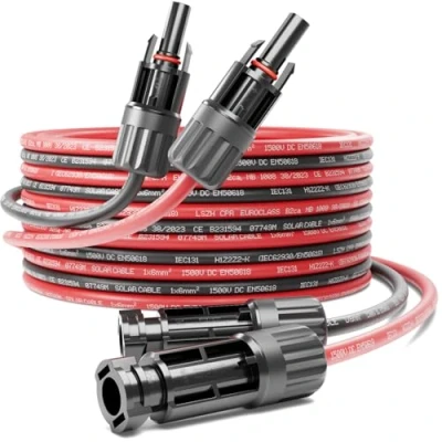 Imagen de deleyCON 2m PV4 Cable Solar de Extensión Juego 6mm² para Sistemas Fotovoltaicos Cableado Serie y Paralelo 1kV CA 1,5kV CC Resistente a la Intemperie &amp; Los Rayos UV IP68