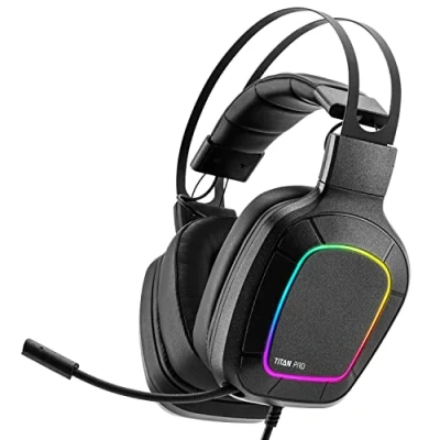 Imagen de NITHO Titan Pro Auriculares Gaming con Sonido Envolvente 7.1 para PC/PS4/PS5, Micrófono Cardioide y Luz Multiefecto RGB, Controlador de 50 mm Diadema Ligera Negro