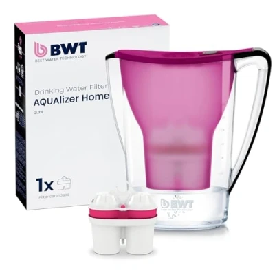 Imagen de BWT Jarra filtradora de agua 2,7L + 1 Filtro con magnesio Modelo Aqualizer Violeta contador manual para un mes Reduce cloro, cal e impurezas