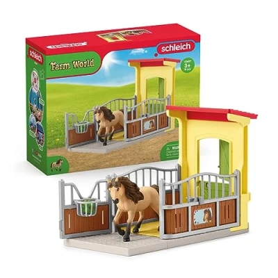 Imagen de Schleich 42609 Box para ponis con semental islandés, a partir de 3 años, FARM WORLD playset, 4 piezas