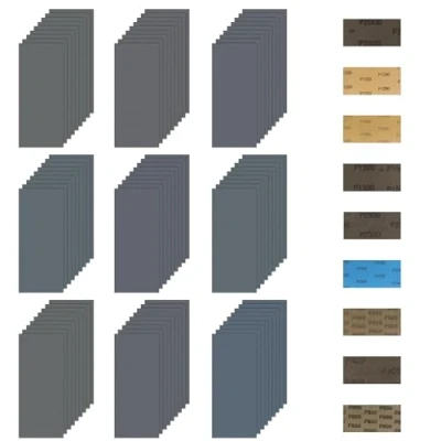 Imagen de Pavlleen 81 Piezas Papel de Lijas, Lija al Agua, para Madera, en Húmedo y Seco grano 400 a 3000, 9 tipos0 el Acabado Coches Metal Madera Pintura Paredes Cristal