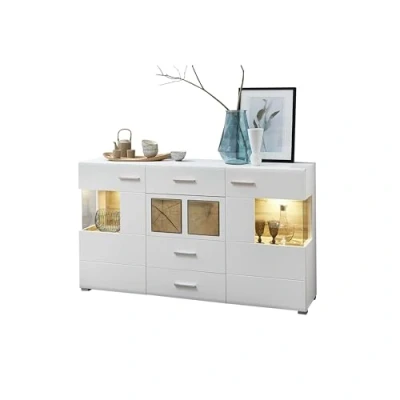 Imagen de Stella Trading Fun Plus Aparador blanco con bonitas aplicaciones en madera de testa, mate, detalles testa