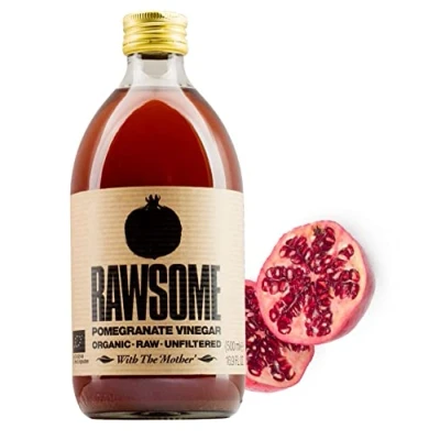 Imagen de Rawsome Vinegars Vinagre de Granada con la Madre 100% Natural. Ecológico Puro Sin Filtrar, Vegano y Vegetariano. Sabor Fresco. Botella Vidrio 500 ml
