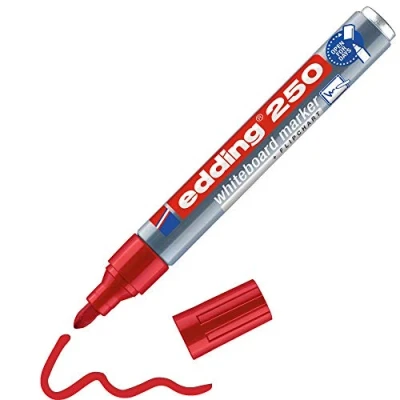 Imagen de edding 250 marcador para pizarras blancas rojo 10 rotuladores punta redonda 1,5 3 mm rotulador pizarra blanca, borrado en seco flipchart, tablón de notas recargable