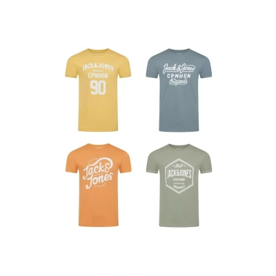 Imagen de Jack &amp; Jones JJLINO Camiseta, Paquete de 4 Unidades, Cuello Redondo, Manga Corta, Corte Regular, Estampado Verano, 100% algodón, 4, S