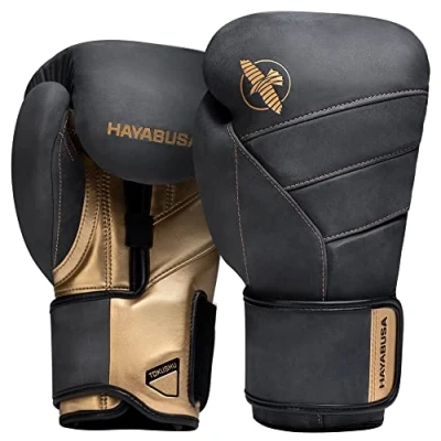 Imagen de Hayabusa T3 LX Guantes de Boxeo Cuero para Hombres y Mujeres Entrenamiento con Bolsa Pesada Manoplas Obsidan/Oro, 14 oz