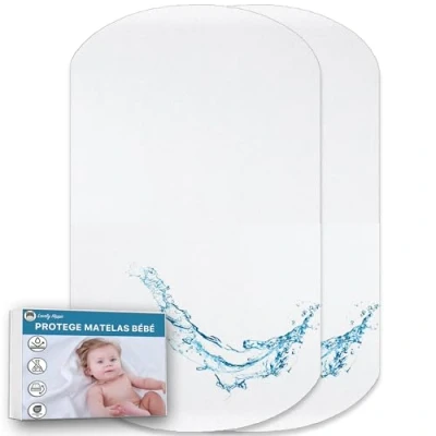 Imagen de Lovely Hippo Protector de colchón absorbente y transpirable para bebé, 100 % impermeable (60 x 80 cm (juego 2)