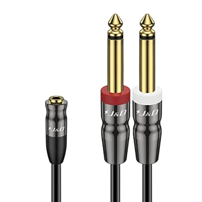 Imagen de J&amp;D Cable de Audio Estéreo, Trabajo Pesado Stereo 3,5 mm a Doble 6,35 Mono 1/8 Hembra 1/4 Macho para Mezclador Guitarra Piano Amplificador Altavoz, 0,9 Meter