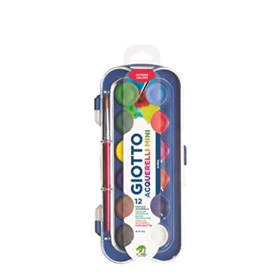 Imagen de Giotto Aquarelli, Acuarelas, con 1 pincel incluido, diámetro pastilla 23 mm, Colores Surtidos, 12 unidades
