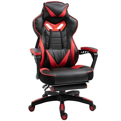 Imagen de Vinsetto Silla Gaming Ergonómica de Escritorio Oficina Regulable en Altura Reclinable Respaldo con Reposapiés Reposacabezas Cojín Lumbar Ruedas 65x70x118,5 128,5 cm Rojo