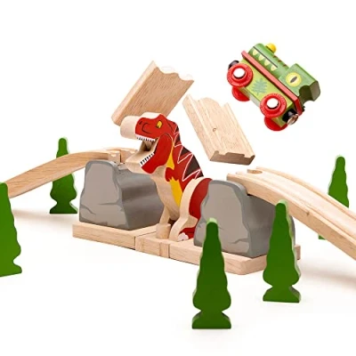 Imagen de Bigjigs Rail, T Rex Bursting Bridge, Wooden Toys, Dinosaur Train Accessories, Track, Sets, Trains For Kids,
