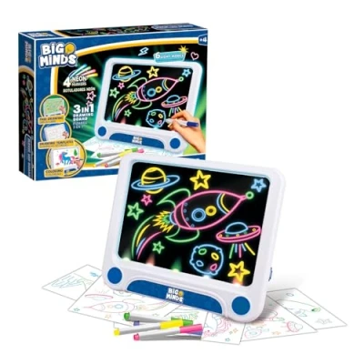 Imagen de Big Minds Pizarra Magica Infantil Led Digital Interactiva 3 En 1 Tablet para Dibujar Niños 6 Plantillas Reversibles Modos De Iluminación Pintar