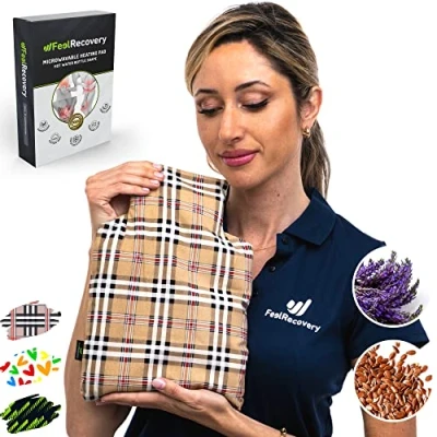Imagen de Saco Térmico Semillas con Forma Botella Agua Caliente Bolsa de Calor para Microondas (30x22 cm) Cojín Funda Lavable, Tela Algodón 100%, Olor Lavanda