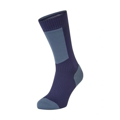Imagen de SealSkinz Waterproof Cold Weather Mid Length Sock with Hydrostop Calcetines unisex para adultos, Azul marino/rojo, L