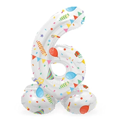 Imagen de Folat B.V. Zahl 63966 Aluminio Número Figura 6 Joyful Party Multicolor 72 cm decoración globos para cumpleaños, aniversario (no se necesita helio), talla única