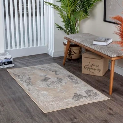 Imagen de Livabliss Cuerogier Alfombra Vintage Oriental de Pasillo para Cocina, Entrada, Estilo Tradicional Bohemio, Natural, Facil Limpiar Grande Gris, Beige Marfil
