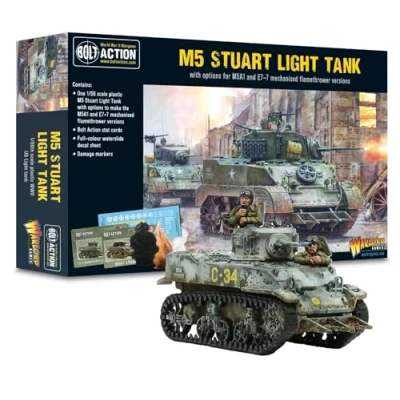 Imagen de Warlord Games M5 Stuart Tanque de plástico a escala 1:56/28 mm para Bolt Action Miniaturas altamente detalladas la Segunda guerra Mundial juegos mesa