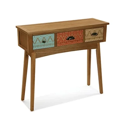 Imagen de Versa Shikar Mueble Recibidor Estrecho para Entrada o Pasillo, Mesa Consola, con 3 cajones, Medidas (Al x L An) 80,5 30 90 cm, Madera, Color Multicolor
