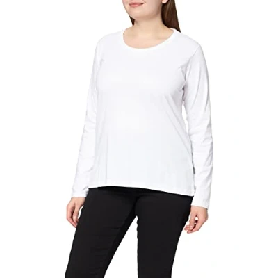 Imagen de berydale Bd159, Camiseta de manga larga con cuello redondo 100 % algodón para Mujer, Blanco, M