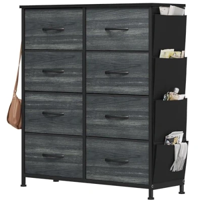 Imagen de YITAHOME Cajonera de Tela con Bolsillos Laterales, Ganchos,Cómoda Tela,Unidad Almacenamiento,con 8 cajones Extraíbles,Cómoda para Sala Estar,Dormitorio, Grano Madera Negro