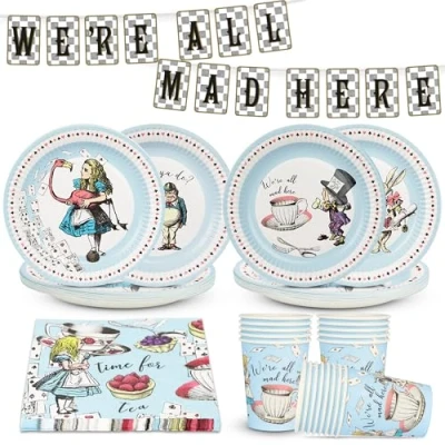 Imagen de Talking Tables Decoración y vajilla para 16 invitados, banderines de doble cara, platos papel, servilletas, tazas, mantel cumpleaños, té la tarde, baby shower