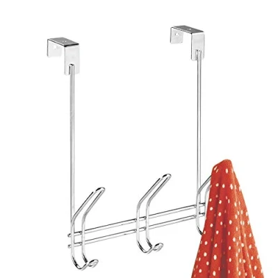 Imagen de iDesign Classico Percha para puerta con 3 ganchos dobles, perchero de barra metal chaquetas, sombreros, bufandas o toallas, plateado