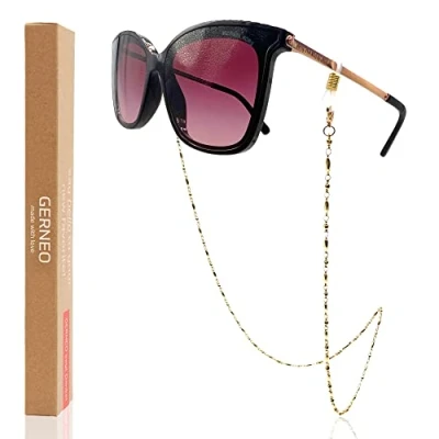 Imagen de GERNEO® Menorca Cadena de gafas y soporte anticorrosión chapado en oro o plateado sol correa para lectura, dorado, Talla única