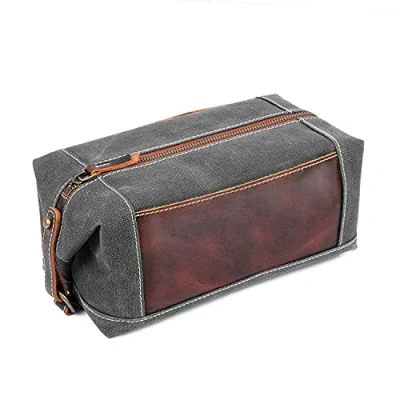 Imagen de Londo Neceser de Viaje en Piel auténtica y Lona Dopp Kit Unisex (Marron Oscuro)