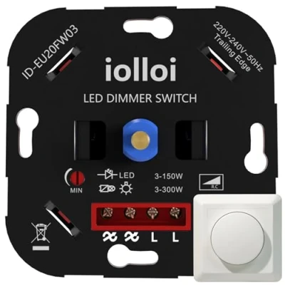 Imagen de iolloi Interruptor regulador de luz LED, Atenuador giratorio empotrable 220v para regulable 150W LED/halógena/incandescente con garantía 3 años