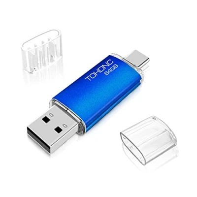 Imagen de Memoria USB C 64GB, Pen Drive 64GB Flash 2 en 1 OTG 2.0 Portátil Memory Stick para Smartphones, Tabletas y Otras Dispositivos de o Tipo (Azul)