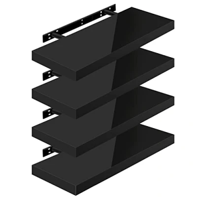 Imagen de WOLTU Estante de Pared Tablero Volato Juego 4 Flotante Libre CD DVD Libro Madera 60x22,9x3,8cm, Negro, RG9478sz