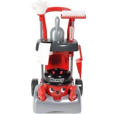 Imagen de Casdon Juguetes Henry and Hetty. Carrito de Limpieza Deluxe. Set Rojo Inspirado en con Aspiradora Manual Funcional. para Niños Accesorios. Edad: 3+ años
