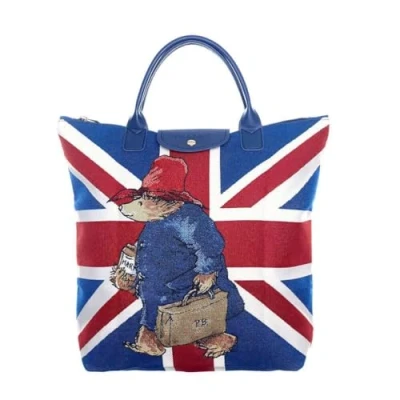 Imagen de Signare Bolsa plegable con diseño de oso Paddington, bandera británica, Azul/Rojo/Blanco, 38cm (W) x 35cm (H) 9cm (D)
