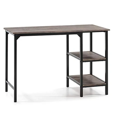 Imagen de VS Venta stock Mesa de Escritorio Colón Negro, Ordenador, 2 estantes, Estilo Industrial, 110 (Largo) x 55 (Profundo) 76 (Altura) cm