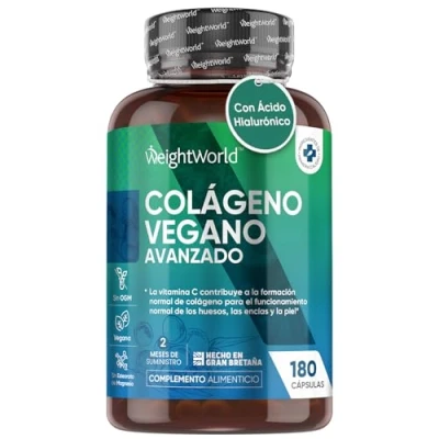 Imagen de Colágeno Vegano Complex 180 Cápsulas Suplemento con Resveratrol Natural, Vitamina E, C, Ácido Hialurónico y Zinc para Piel, Cartílago, Huesos Articulaciones Origen Vegetal Puro