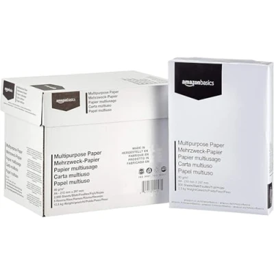 Imagen de Amazon Basics Papel multiusos para impresora A4 80gsm, 2500 Unidad, 5 Paquetes de 500, Blanco