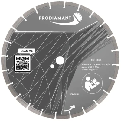 Imagen de PRODIAMANT Disco de corte diamantado Premium universal 350 mm x 25,4 bloque segmento altura 10mm